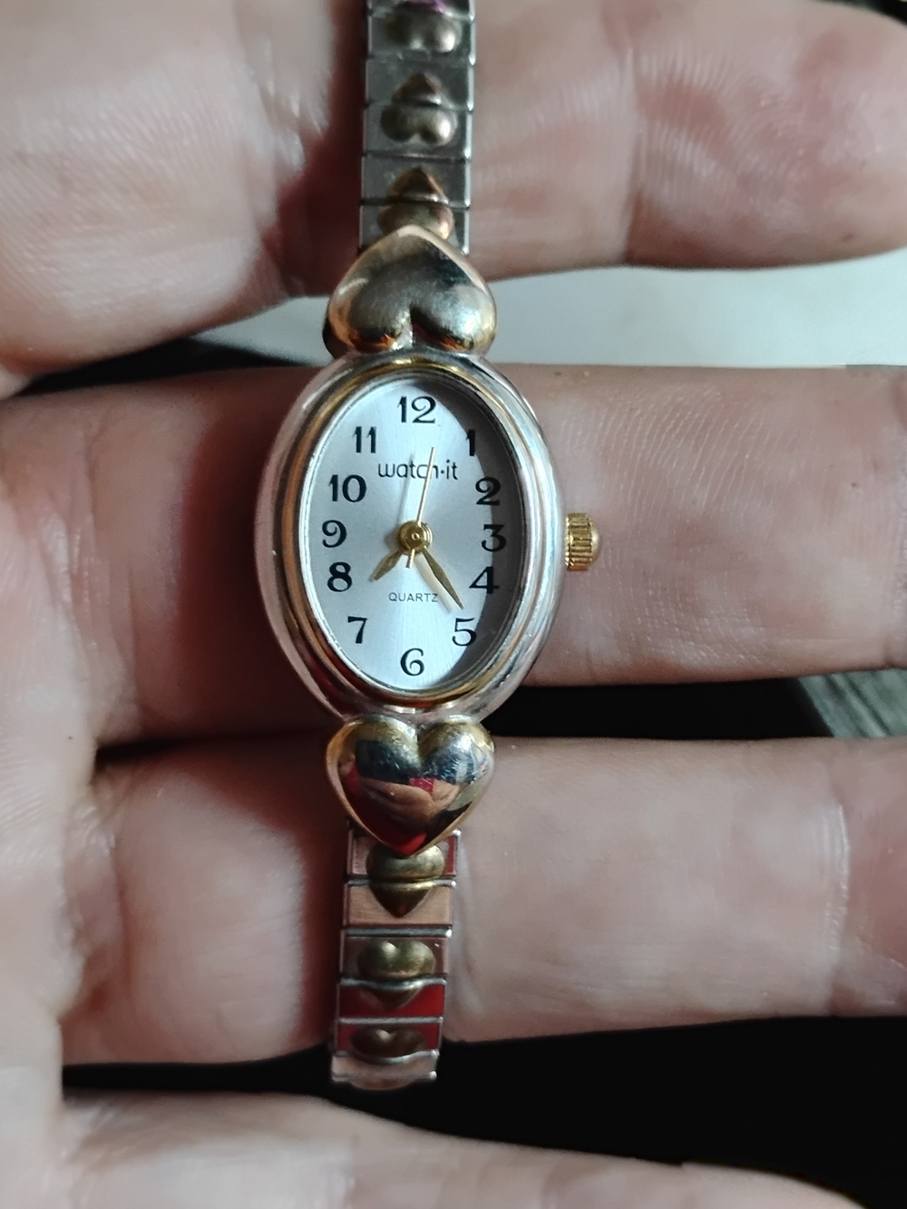 Women's Gold & Silver Heart Accent Quartz Bracelet Watch - White Dial